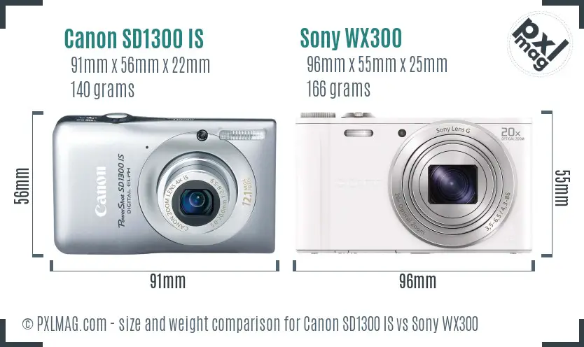 Canon SD1300 IS vs Sony WX300 size comparison Canon SD1300 IS vs Sony WX300 size comparison