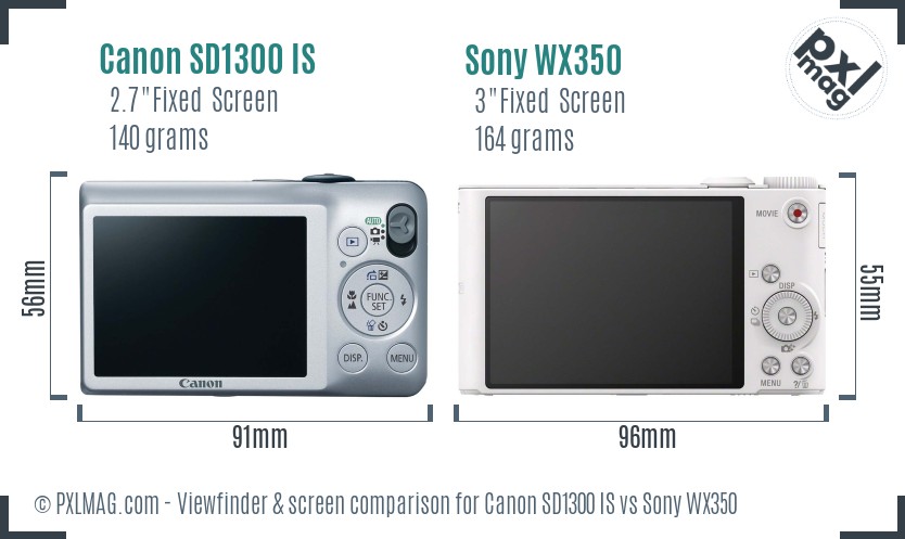 Canon SD1300 IS vs Sony WX350 Screen and Viewfinder comparison