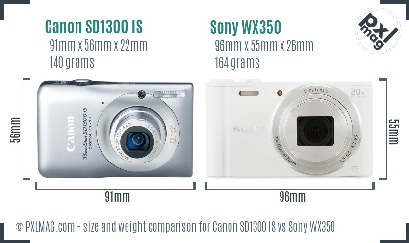 Canon SD1300 IS vs Sony WX350 size comparison