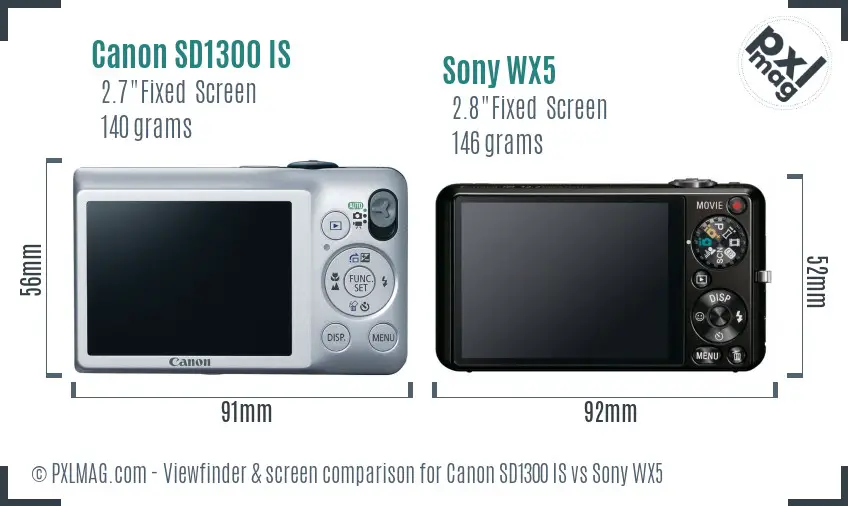 Canon SD1300 IS vs Sony WX5 Screen and Viewfinder comparison