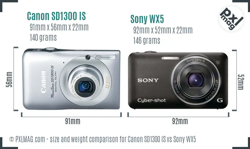 Canon SD1300 IS vs Sony WX5 size comparison