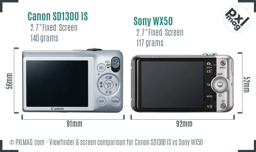 Canon SD1300 IS vs Sony WX50 Screen and Viewfinder comparison