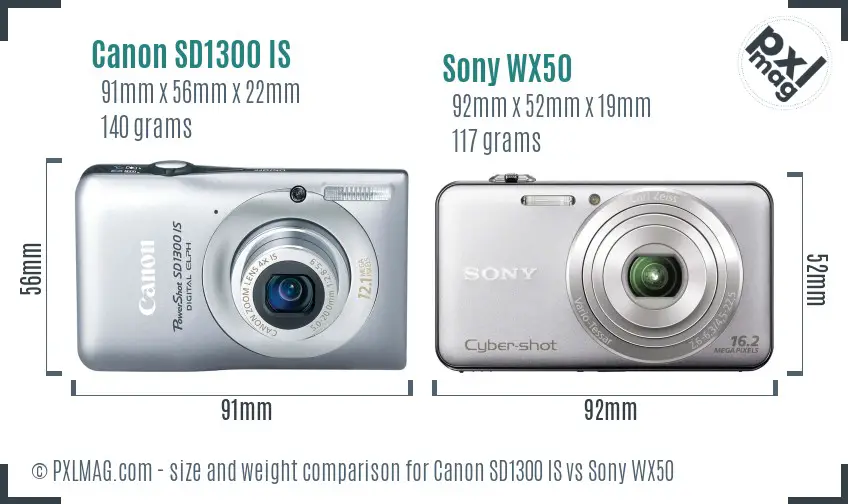Canon SD1300 IS vs Sony WX50 size comparison