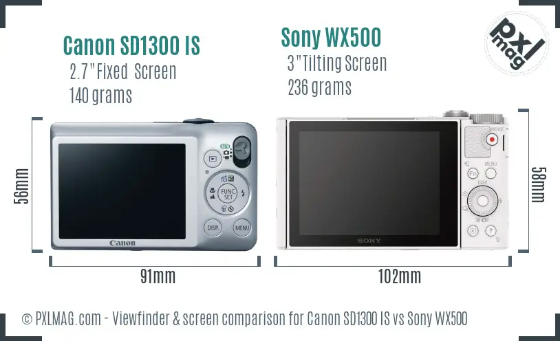 Canon SD1300 IS vs Sony WX500 Screen and Viewfinder comparison