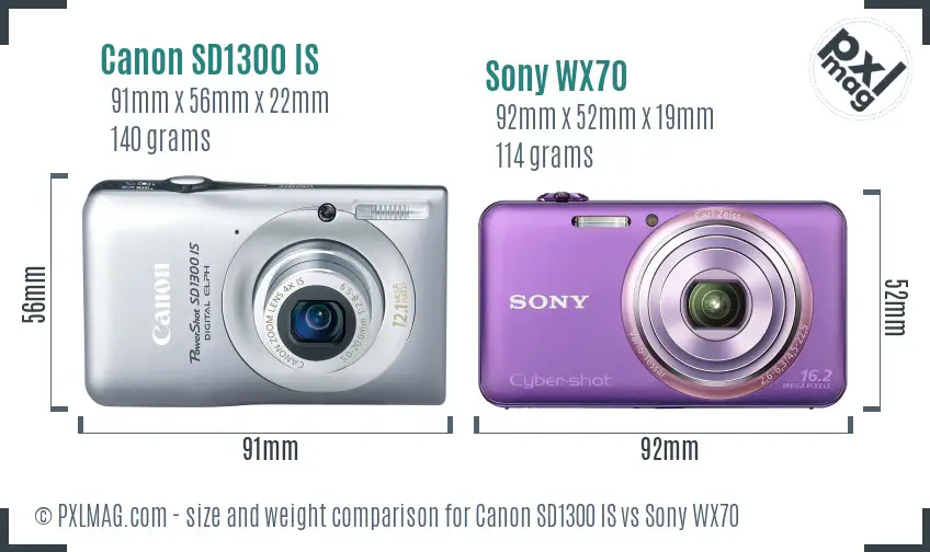 Canon SD1300 IS vs Sony WX70 size comparison