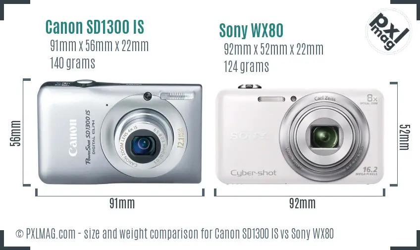 Canon SD1300 IS vs Sony WX80 size comparison