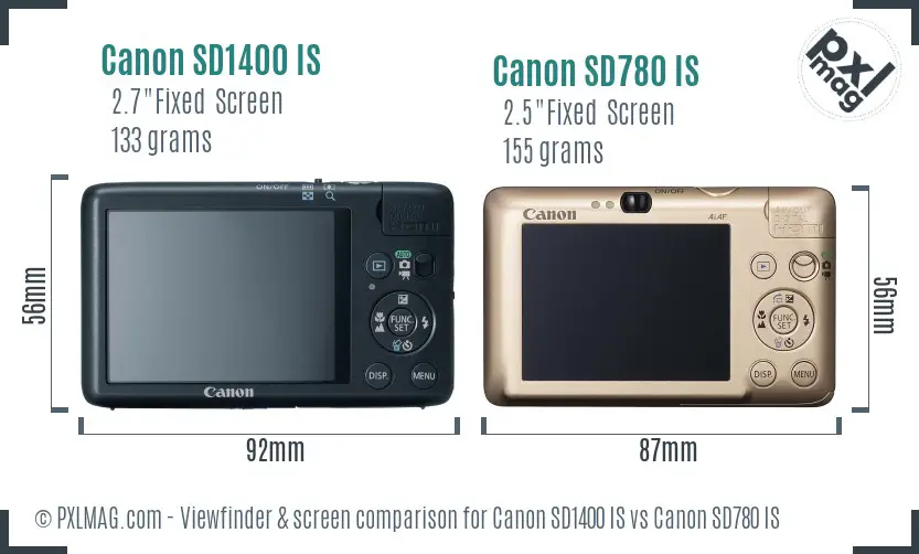 Canon SD1400 IS vs Canon SD780 IS Screen and Viewfinder comparison