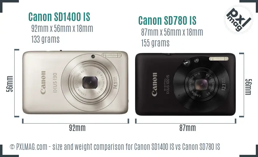 Canon SD1400 IS vs Canon SD780 IS size comparison