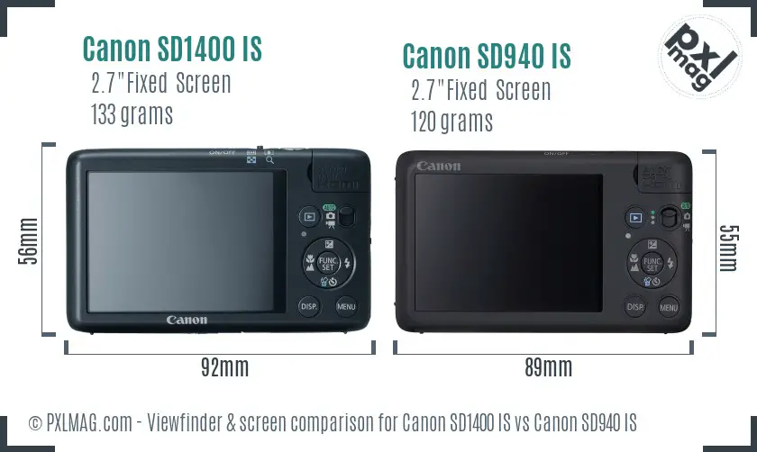 Canon SD1400 IS vs Canon SD940 IS Screen and Viewfinder comparison