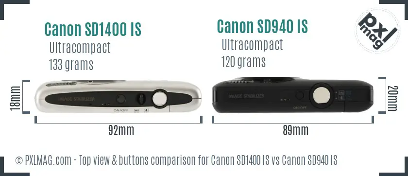 Canon SD1400 IS vs Canon SD940 IS top view buttons comparison