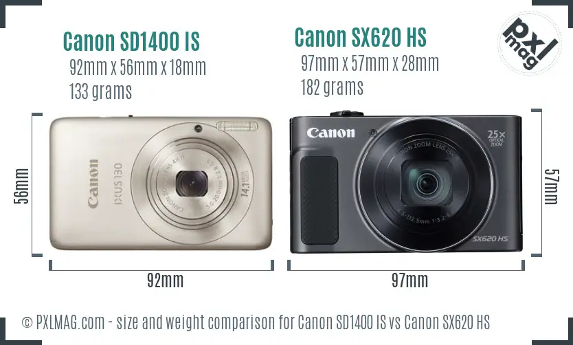 Canon SD1400 IS vs Canon SX620 HS size comparison