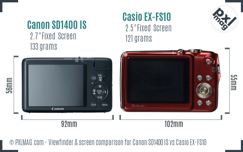 Canon SD1400 IS vs Casio EX-FS10 Screen and Viewfinder comparison