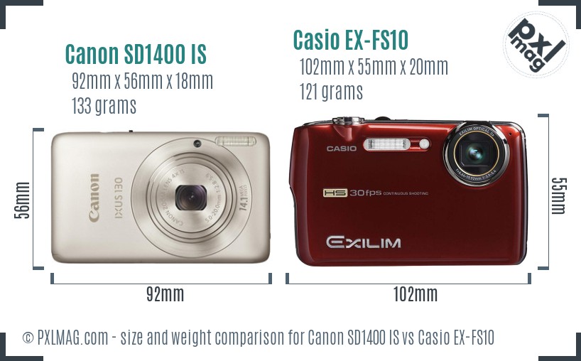 Canon SD1400 IS vs Casio EX-FS10 size comparison