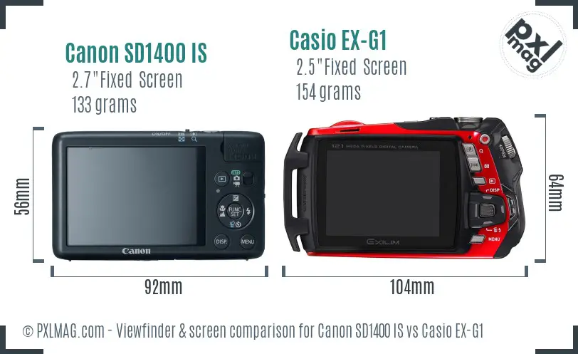 Canon SD1400 IS vs Casio EX-G1 Screen and Viewfinder comparison