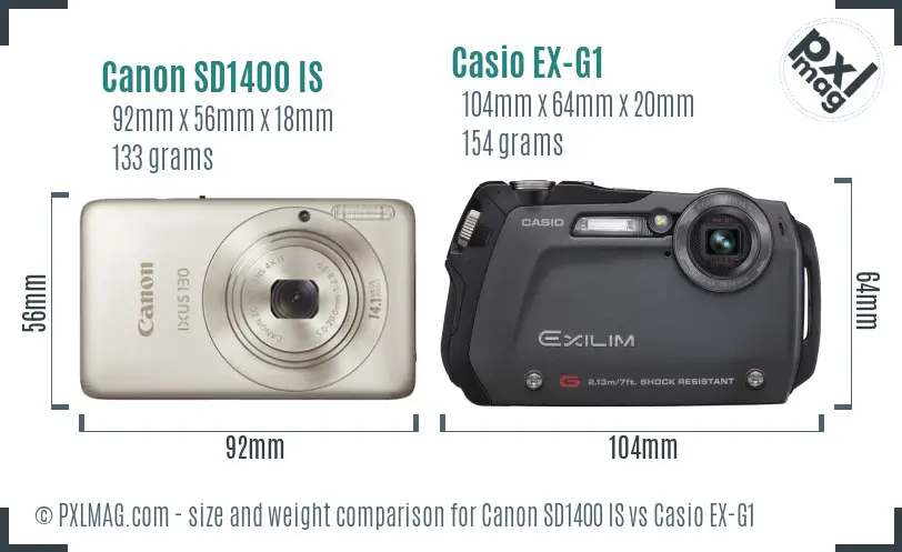 Canon SD1400 IS vs Casio EX-G1 size comparison