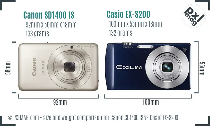 Canon SD1400 IS vs Casio EX-S200 size comparison