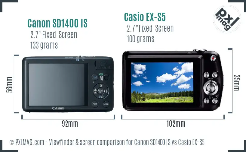 Canon SD1400 IS vs Casio EX-S5 Screen and Viewfinder comparison