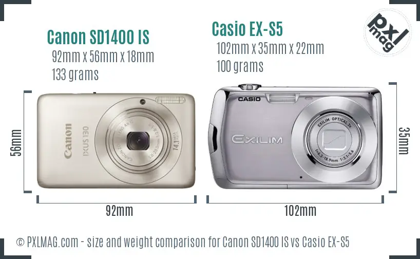 Canon SD1400 IS vs Casio EX-S5 size comparison