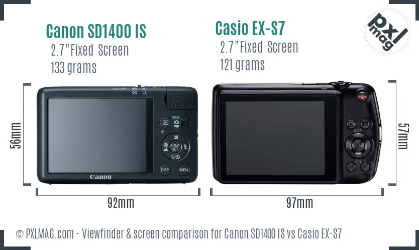 Canon SD1400 IS vs Casio EX-S7 Screen and Viewfinder comparison