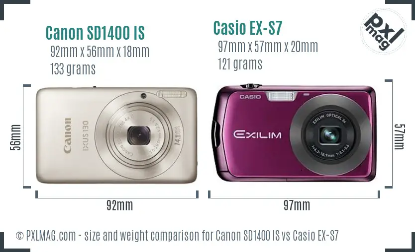 Canon SD1400 IS vs Casio EX-S7 size comparison