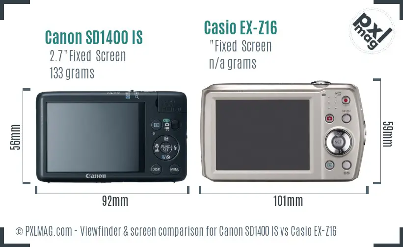 Canon SD1400 IS vs Casio EX-Z16 Screen and Viewfinder comparison Canon SD1400 IS vs Casio EX-Z16 Screen and Viewfinder comparison