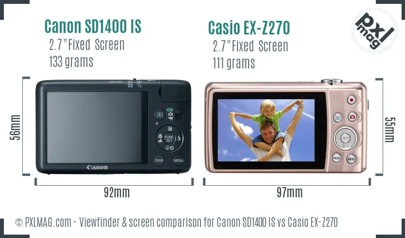 Canon SD1400 IS vs Casio EX-Z270 Screen and Viewfinder comparison