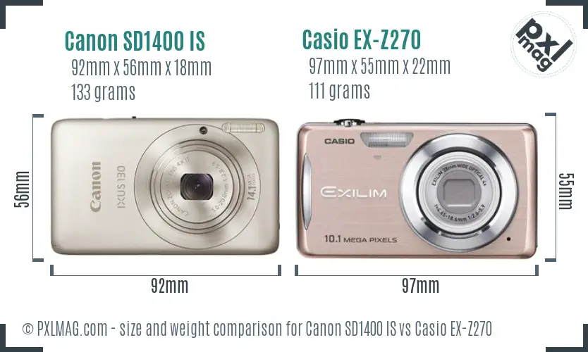 Canon SD1400 IS vs Casio EX-Z270 size comparison