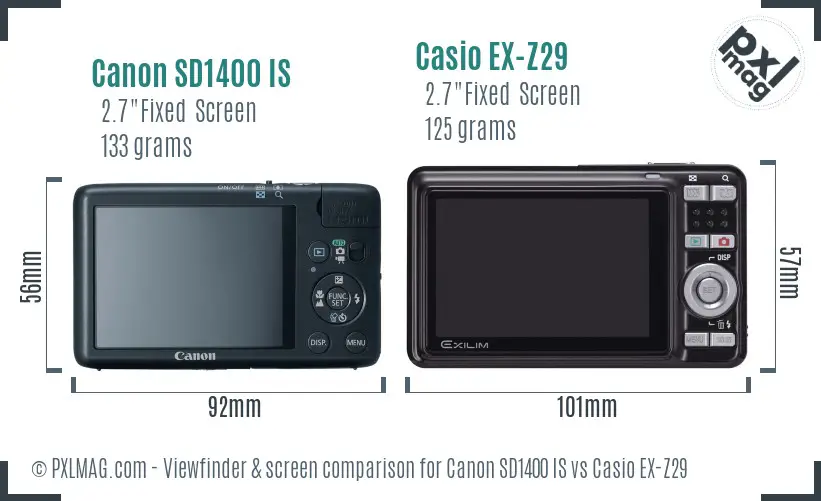 Canon SD1400 IS vs Casio EX-Z29 Screen and Viewfinder comparison Canon SD1400 IS vs Casio EX-Z29 Screen and Viewfinder comparison