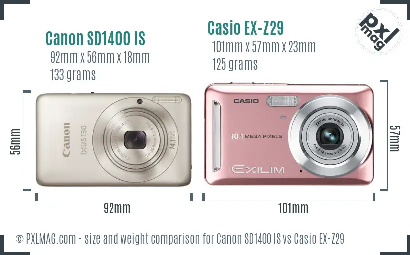 Canon SD1400 IS vs Casio EX-Z29 size comparison Canon SD1400 IS vs Casio EX-Z29 size comparison