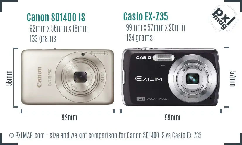 Canon SD1400 IS vs Casio EX-Z35 size comparison