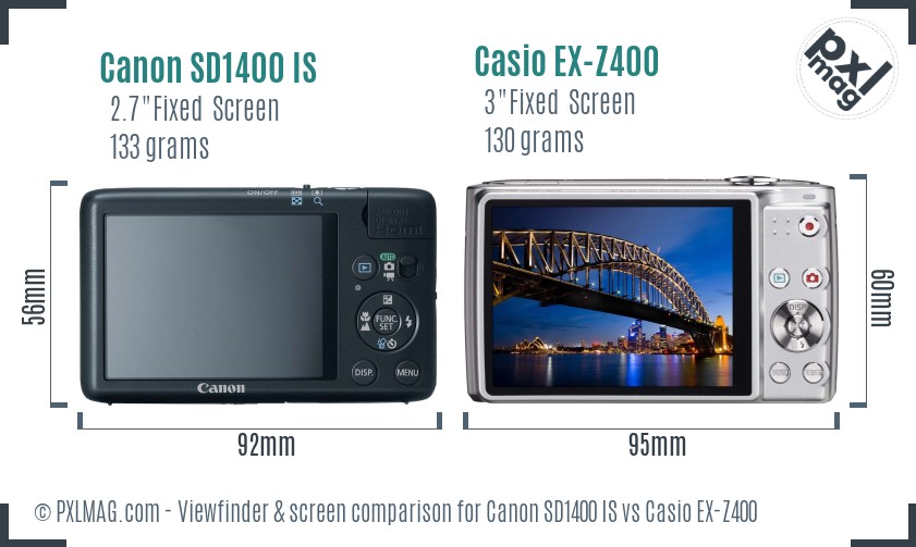 Canon SD1400 IS vs Casio EX-Z400 Screen and Viewfinder comparison