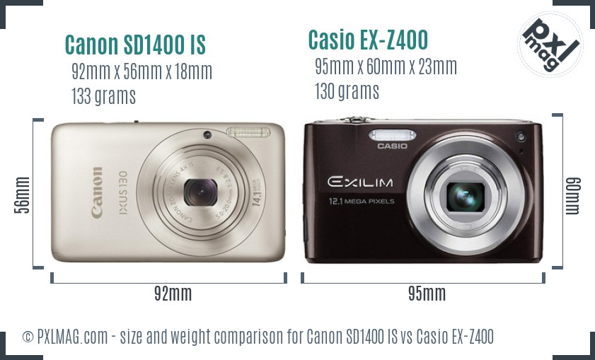 Canon SD1400 IS vs Casio EX-Z400 size comparison