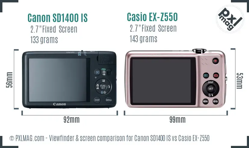 Canon SD1400 IS vs Casio EX-Z550 Screen and Viewfinder comparison