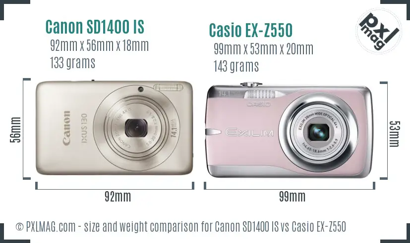 Canon SD1400 IS vs Casio EX-Z550 size comparison