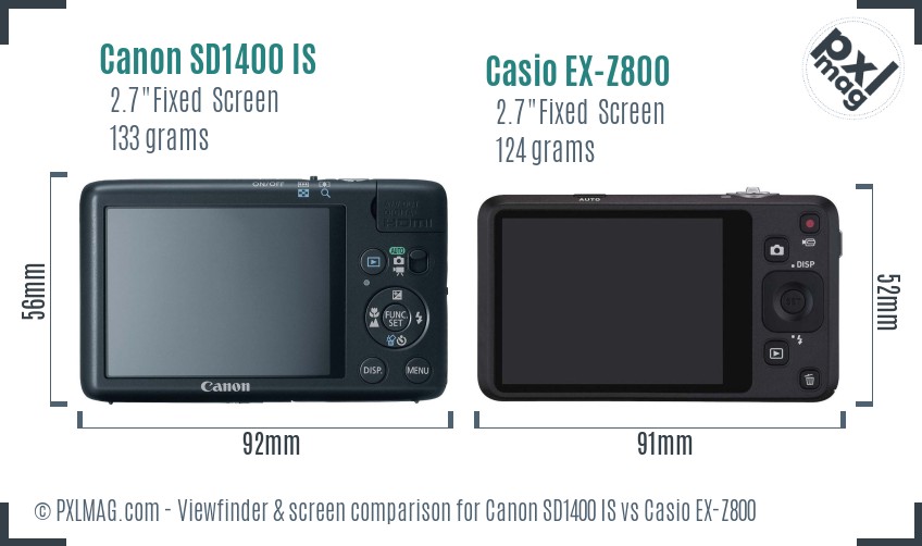Canon SD1400 IS vs Casio EX-Z800 Screen and Viewfinder comparison