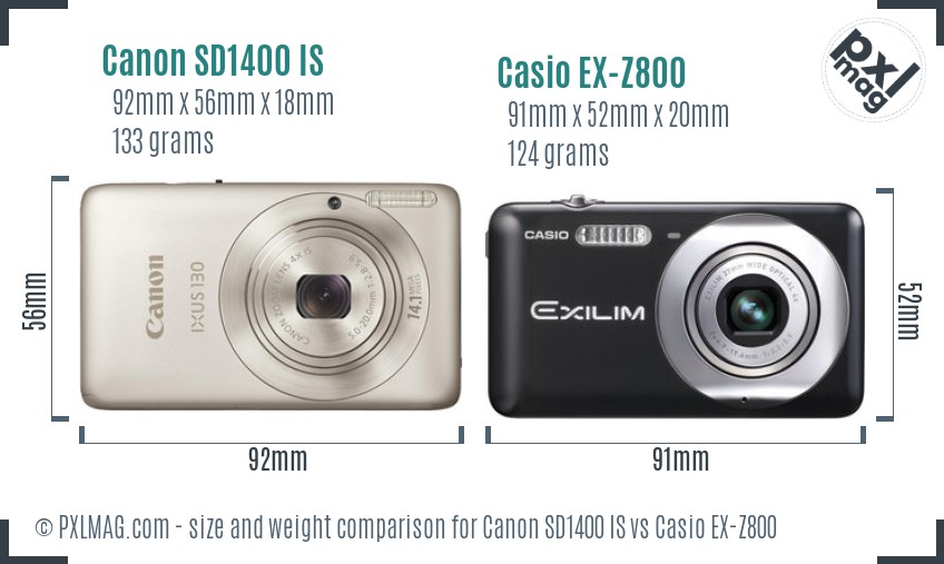 Canon SD1400 IS vs Casio EX-Z800 size comparison Canon SD1400 IS vs Casio EX-Z800 size comparison