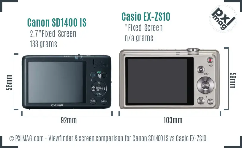 Canon SD1400 IS vs Casio EX-ZS10 Screen and Viewfinder comparison