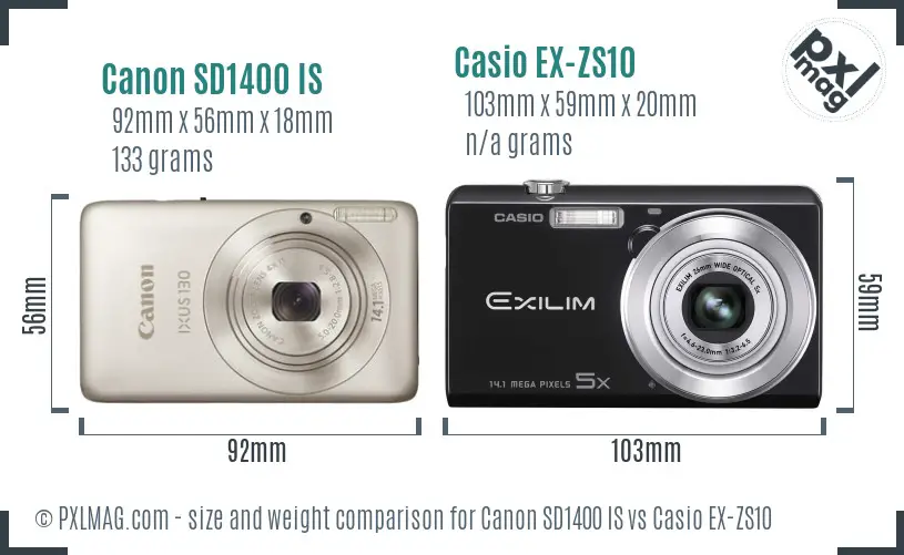 Canon SD1400 IS vs Casio EX-ZS10 size comparison