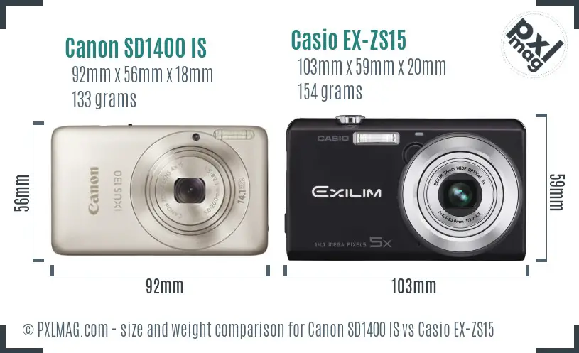 Canon SD1400 IS vs Casio EX-ZS15 size comparison