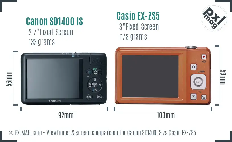 Canon SD1400 IS vs Casio EX-ZS5 Screen and Viewfinder comparison