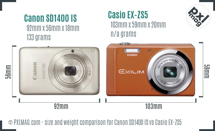Canon SD1400 IS vs Casio EX-ZS5 size comparison