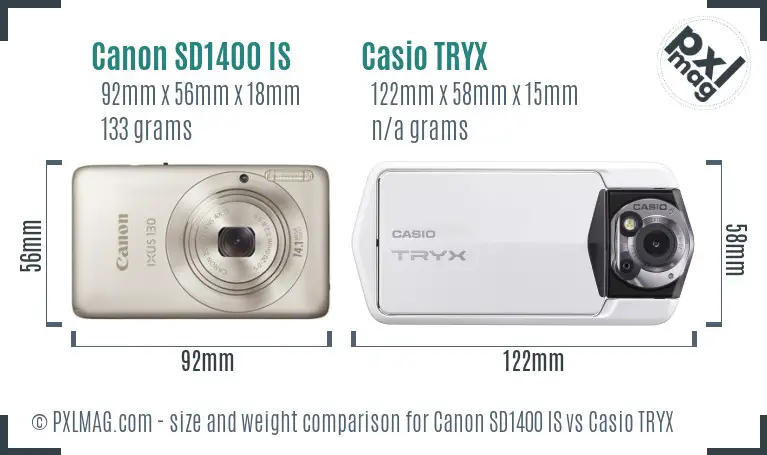 Canon SD1400 IS vs Casio TRYX size comparison