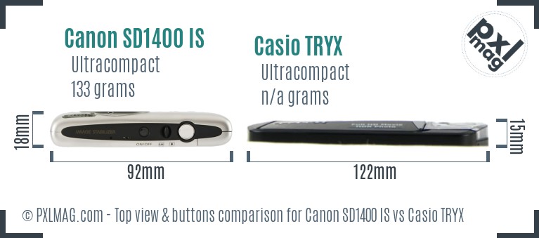 Canon SD1400 IS vs Casio TRYX top view buttons comparison