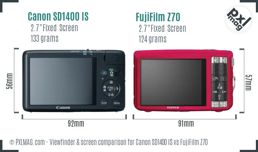 Canon SD1400 IS vs FujiFilm Z70 Screen and Viewfinder comparison
