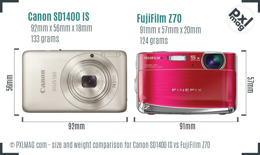 Canon SD1400 IS vs FujiFilm Z70 size comparison