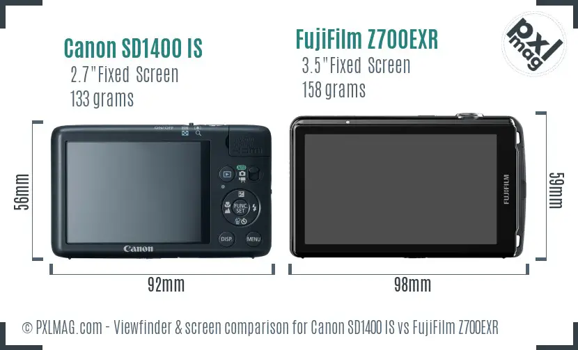 Canon SD1400 IS vs FujiFilm Z700EXR Screen and Viewfinder comparison