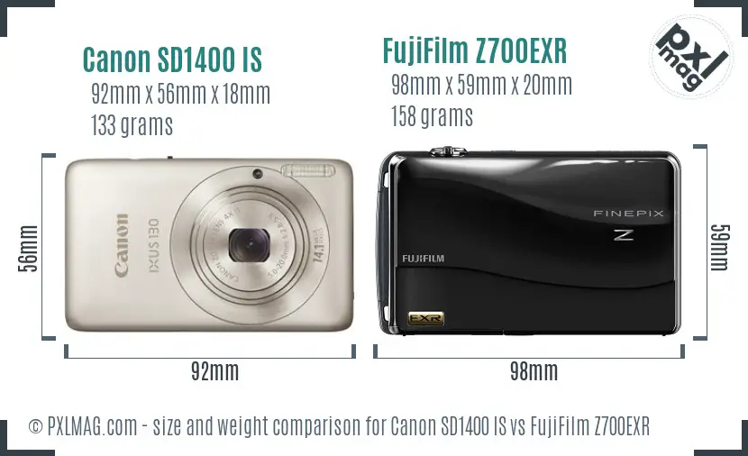 Canon SD1400 IS vs FujiFilm Z700EXR size comparison