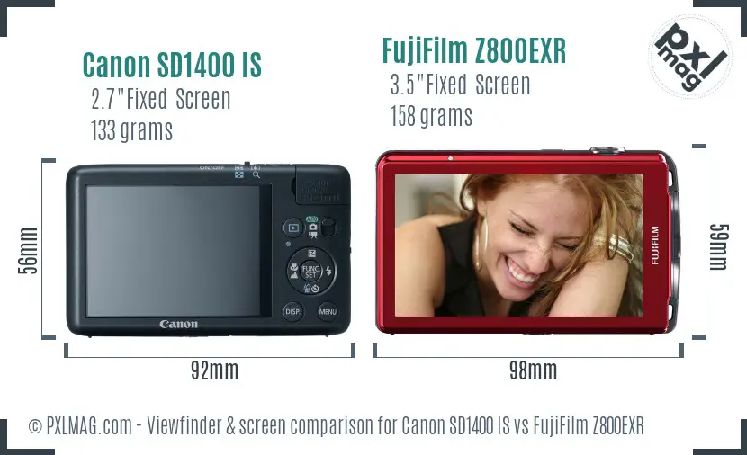 Canon SD1400 IS vs FujiFilm Z800EXR Screen and Viewfinder comparison