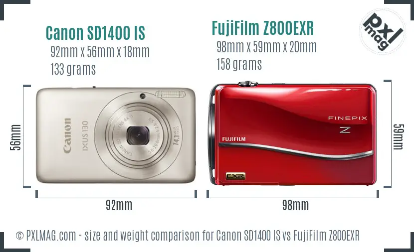 Canon SD1400 IS vs FujiFilm Z800EXR size comparison