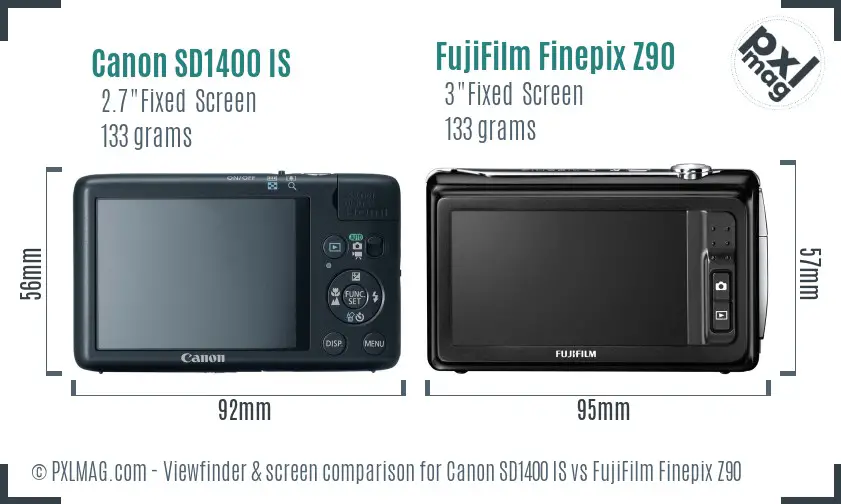 Canon SD1400 IS vs FujiFilm Finepix Z90 Screen and Viewfinder comparison